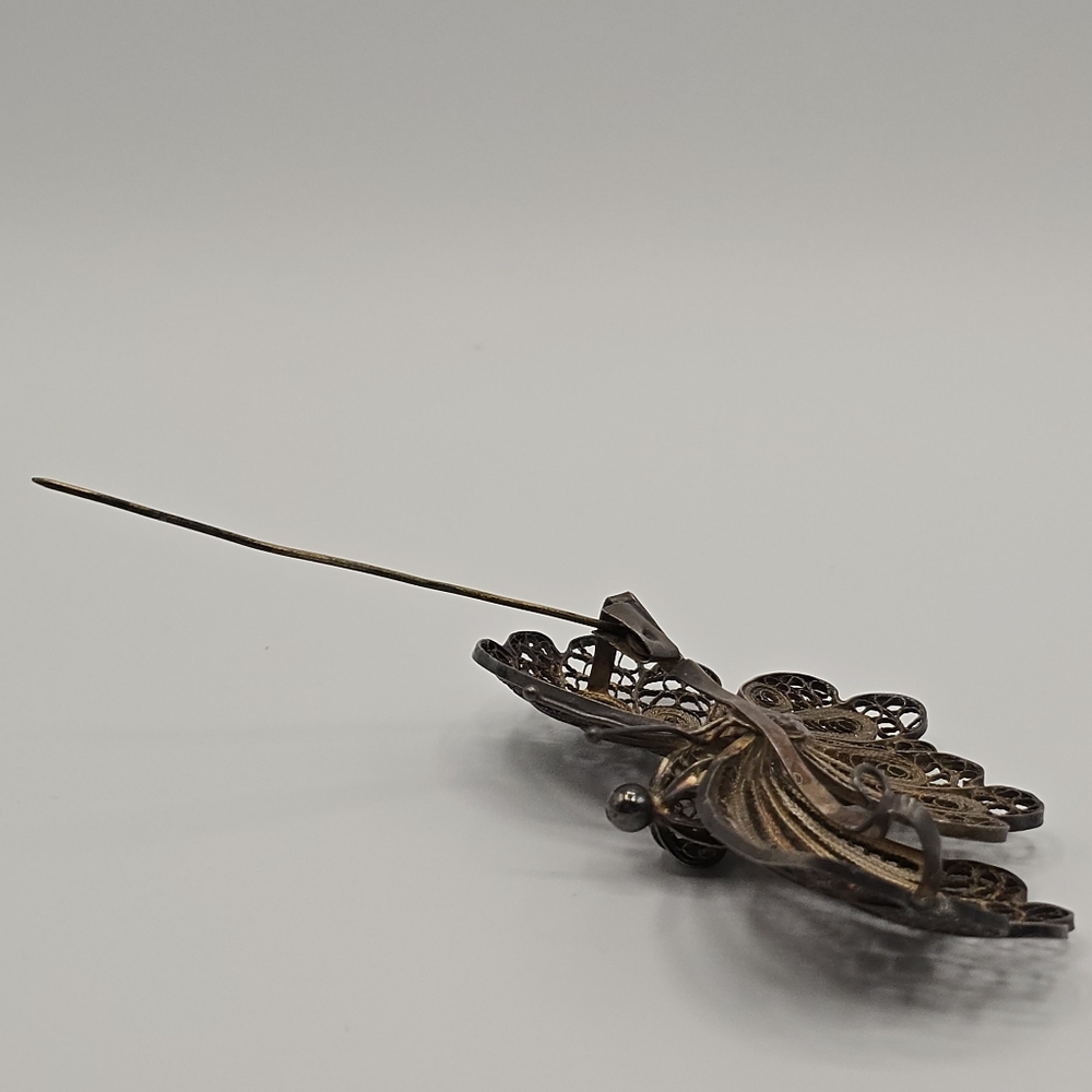 VTG Silver Filigree Butterfly Brooch Pin Pendant 1950s-60s Mid Century Jewelry - Picture 4 of 11